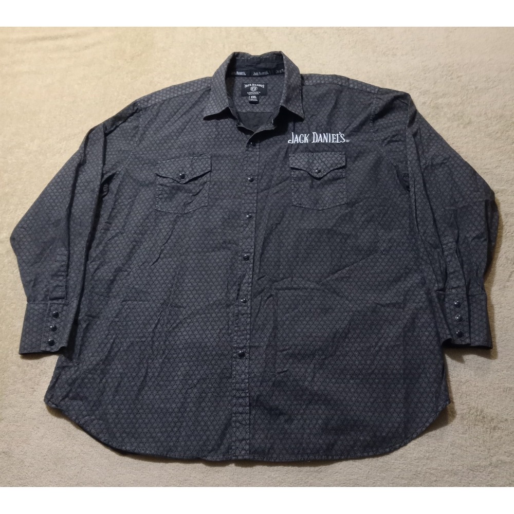 Jack Daniels Embroidered Western Pearl Snap Long Sleeve Men's Shirt XXL‎ Black